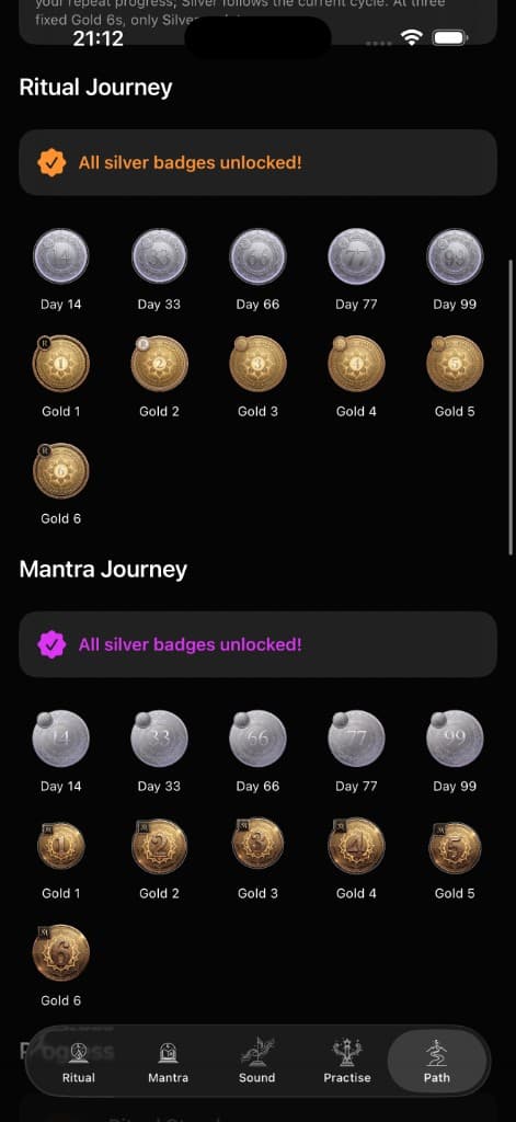 Rituel Digital Badges screen